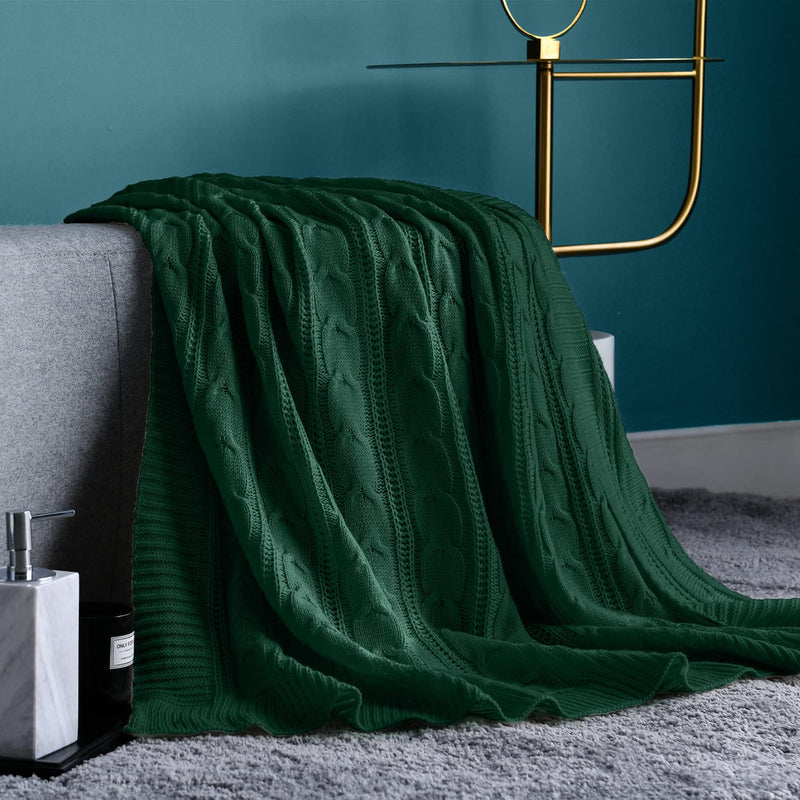 Throw Blanket Green Lightweight Cable Knit Sweater Style Year Round Indoor Out
