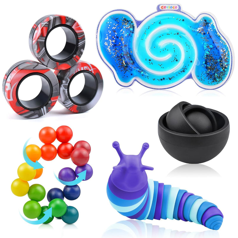 5Pcs Fidget Toys Adults Pack,Autism Sensory Toys With Fidget Spinner Slug Magn