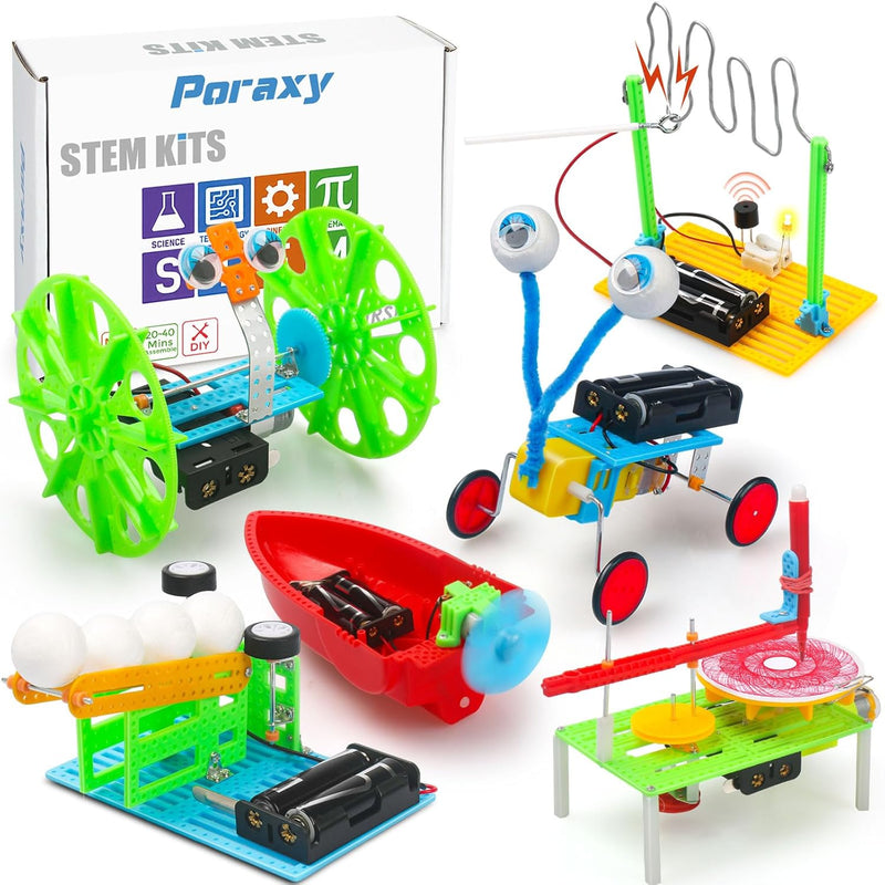 Poraxy 6 Set STEM Kits, Science Kits for Kids Age 5-7 8-12, DIY DC Motor El