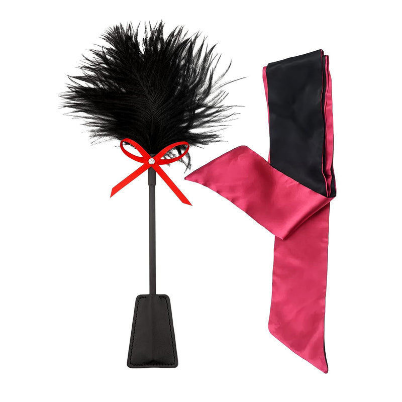 SM Flogger Crop with Feather Tickler &amp; Satin Blindfold BDSM Starter Kit