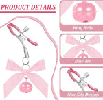 2PCS Non-Piercing Nipple Clamps – Adjustable Stainless Steel Bow Clips with Bells, Pink
