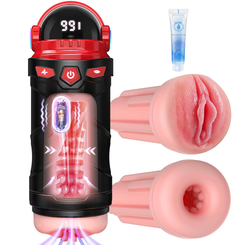 Male Masturbator Sex Toys For Men - Vibrating Pocket Pussy Penis Pump 2 Sleeves Realistic Fleshy With 9 Sucking & 9 Vibrating, Adult Toys Mens Sex Toy, Lcd Display Penis Training Stroker Sex Machine