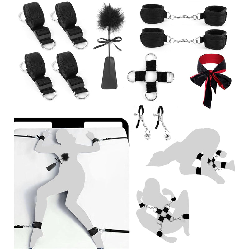 Sex Bondage Restraints Bdsm Toys Set 13Pcs, Bed Restraints Bdsm Kit Incl Sex Straps Cuffs Paddle Blindfold Nipple Clamps, Bondage Gear & Accessories Adult Couples Sex Toys For Men Women Sex Games