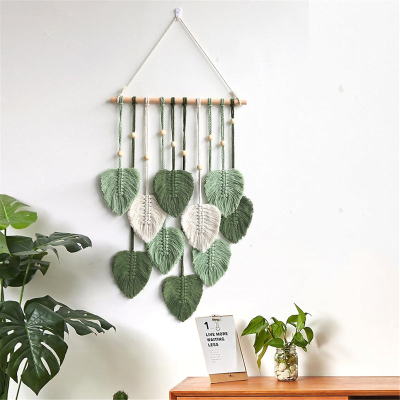 Wall Hanging Decor Leaves Tapestry Boho Wall Decor Woven Feather Handmade Yarn
