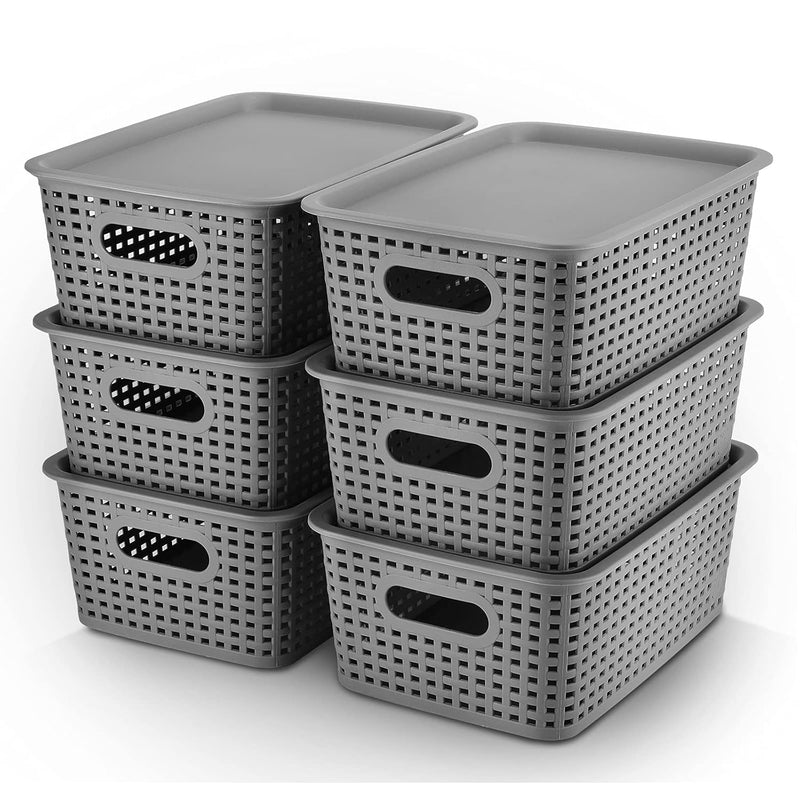 Plastic Storage Baskets With Lid Organizing Container Lidded Knit Storage Organi
