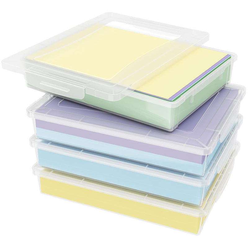 4 Pack Plastic Multi-Purpose Storage Box With Latching Lids, Clear A4 Paper Stor
