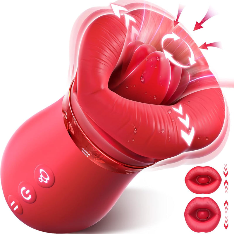 Vibrator Adult Sex Toys For Women - 4In1 Mouth Sucking Vibrator Rose Sex Toy, 10 Tongue Licking, 3 Auto & 1 Manual Sucking Adult Toys, Anal Toys Clit Nipple G Spot Vibrators Female Couples Sex Toys