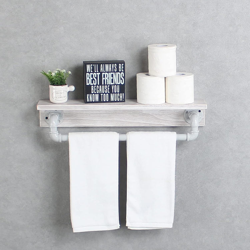 Industrial Pipe Shelf,Rustic Wall Shelf With Towel Bar,24" Farmhouse Towel Rac