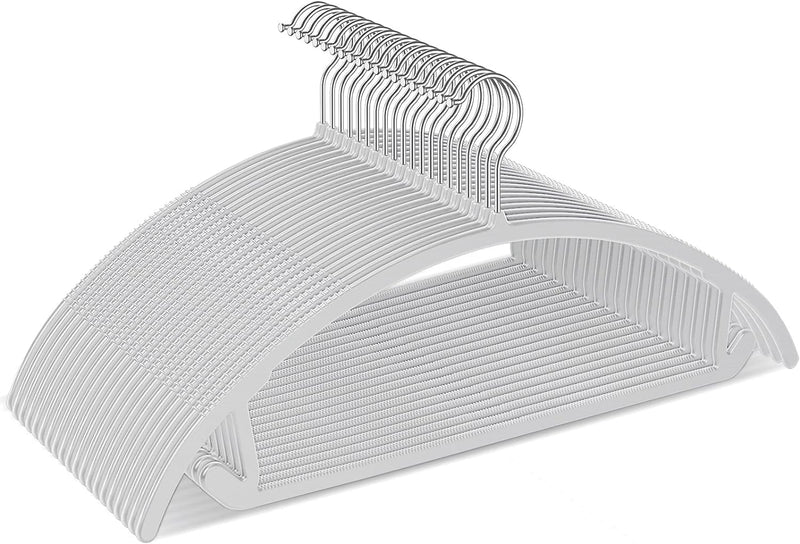 Plastic Hangers 50pack No Shoulder Bump Suit Hangers - Chrome Hooks,Non Slip Space Saving Clothes Hangers, Heavyduty,Rounded Hangers for Sweaters,Coat,Jackets,Pants,Shirts,Dresses Grey Hangers