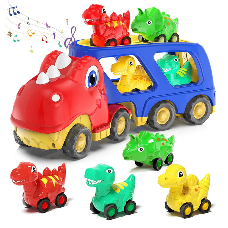 Toddler Car Toy For 2 3 4 5 Years Old, Dinosaur Transport Carrier Truck Wit