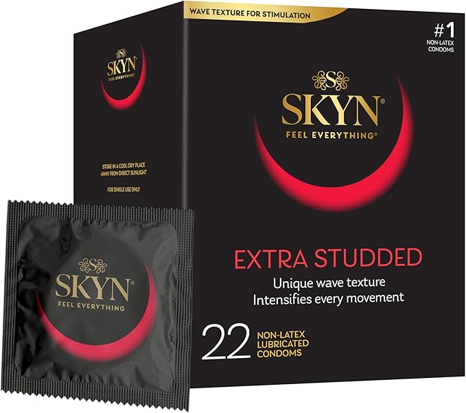 Extra Studded, 22 Count, Lubricated Non-Latex Condoms with Intense Texture