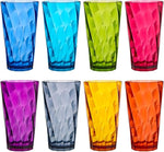 Optix Plastic Reusable Drinking Glasses (Set of 8) 20oz Water Cups in Jewel Tone Colors | BPA-Free Tumblers, Made in USA | Top-Rack Dishwasher Safe