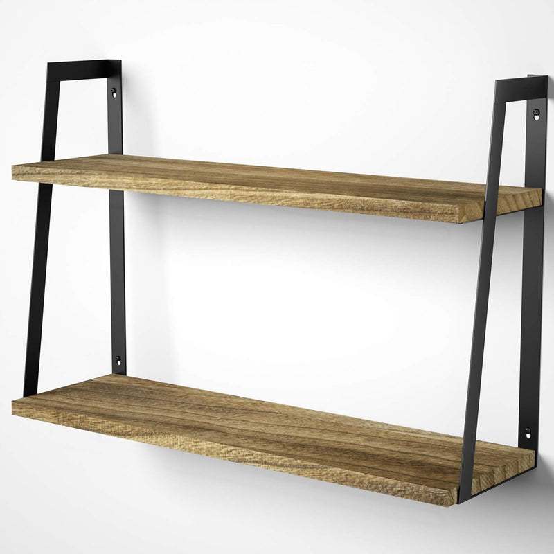 Floating Wall Shelves, 2-Tier Rustic Wood Shelves For Bedoom, Bathroom, Living