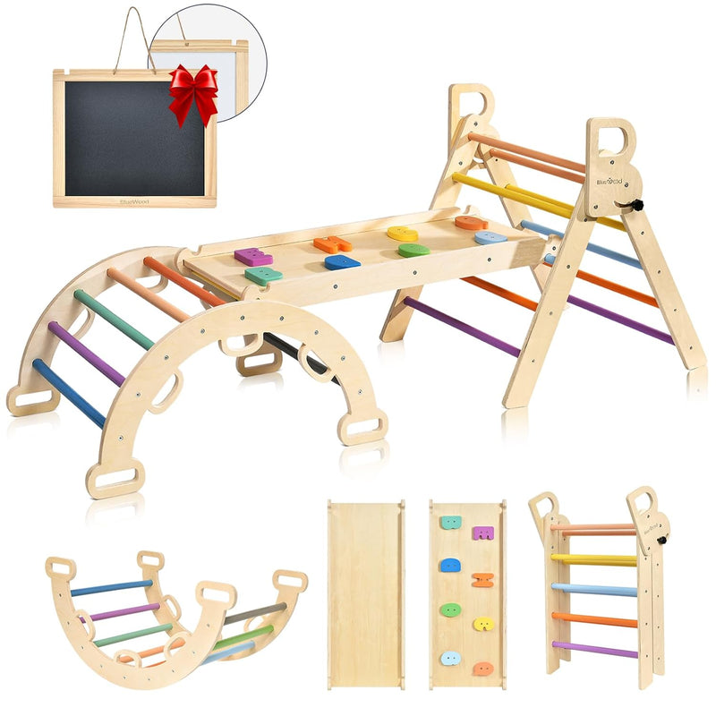 Pikler Triangle Set Rainbow Pikler Climbing Set For Toddlers, Foldable Baby