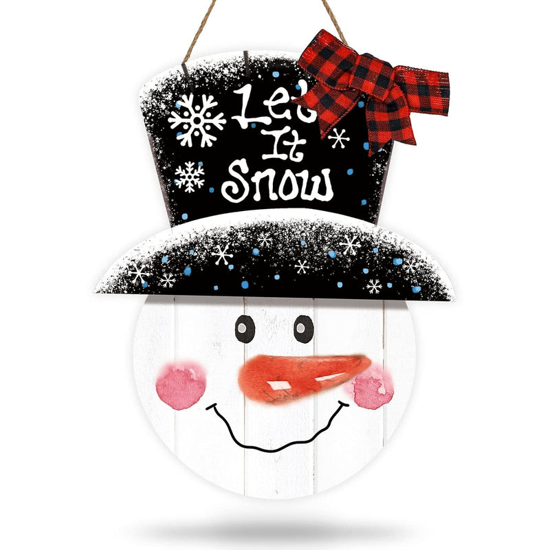 Large Christmas Snowman Wooden Hanging Sign Winter Let It Snow Welcome Door Si