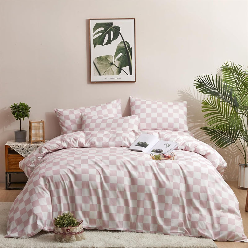 Pink White Plaid Comforter Sets Twin Women Men Bean Pink And White Checkerboar