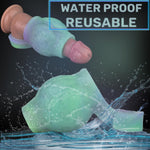 Silicone Penis Sleeve Cock Ring Blue Green Purple Glow In The Dark Thick Hollow Knot Dildo Penis Enlarger Penis Rings Short Penis Sheath Testicle Toys Cock Sleeve Reusable Adult Sex Toy Couple (L)