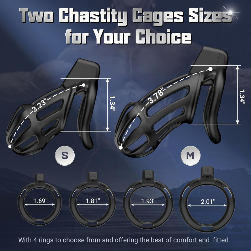 Male Chastity Cage, Chastity Devices Bondage Cock Cage Lightweight With 4 Size Rings For Man Penis Exercise, 3D Printing Bdsm Chasity Lock Cage, Adult Sex Toys For Men, Small