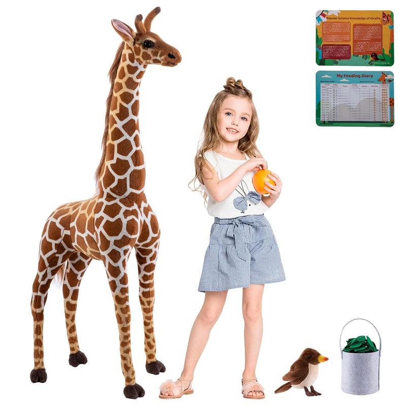 47” Large Giraffe Stuffed Animal Set, Giant Giraffe Plush Toys W/Birds, Lea