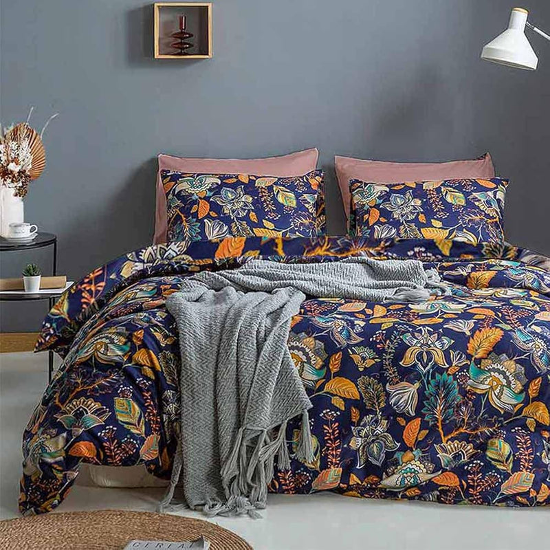King Size Floral Duvet Cover, 3 Piece Boho Bohemeian Chic Botanical Pattern /