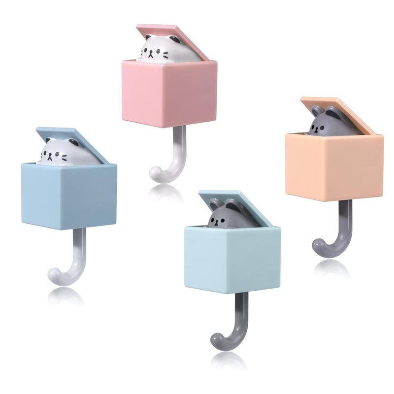 Cute Cat Key Hook, 4Pcs Adhesive Coat Hooks Key Holder For Wall Decorative, Cat