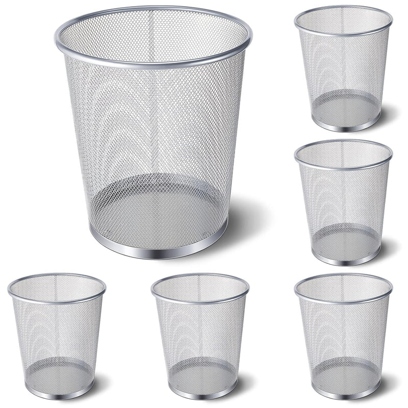 6 Pack Silver Office Trash Can Mesh Trash Can 4 Gallon Metal Wire Mesh Waste Bas
