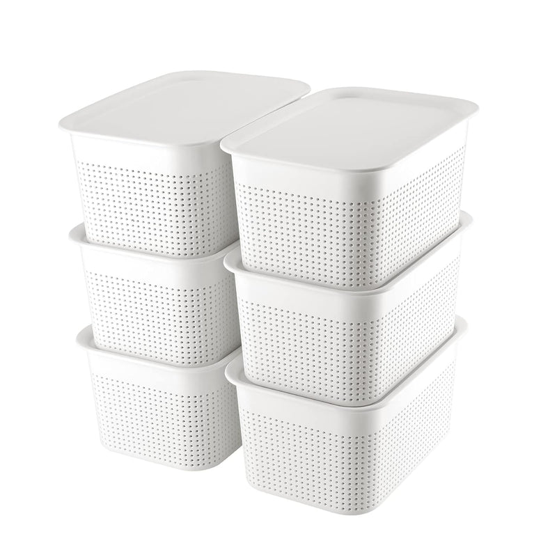 Plastic Storage Bins With Lid Set Of 6 Baskets For Organizing Container Lidded O