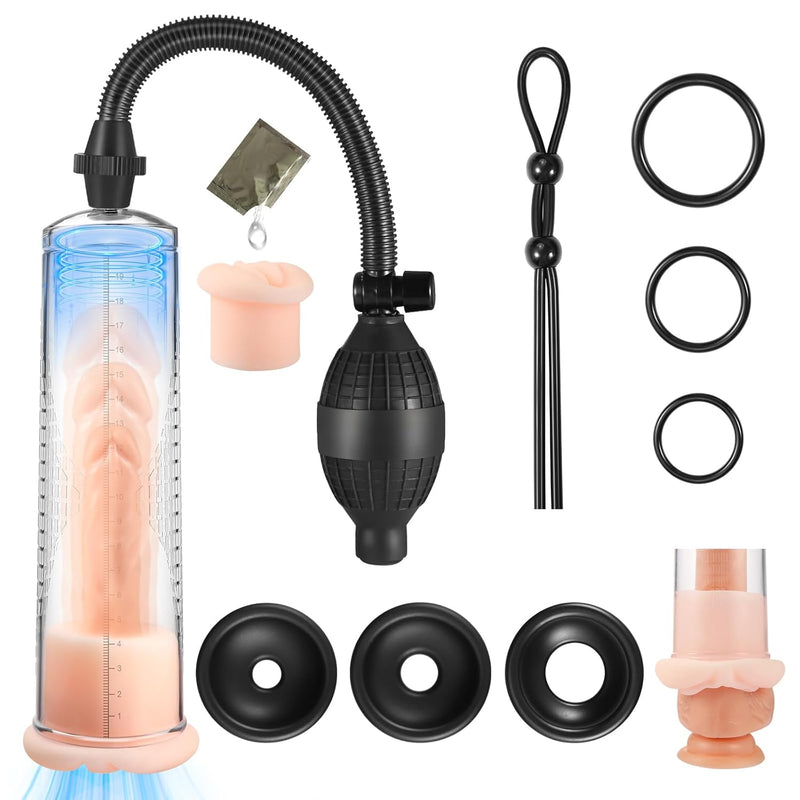 Penis Enlargement Pump Manual Vacuum For Male Ed Strengthen Enlarger Booster Extender Cock Enlarger Man Aid Bigger Growth With Vagina Sleeve, Penis Rings Include (Black)