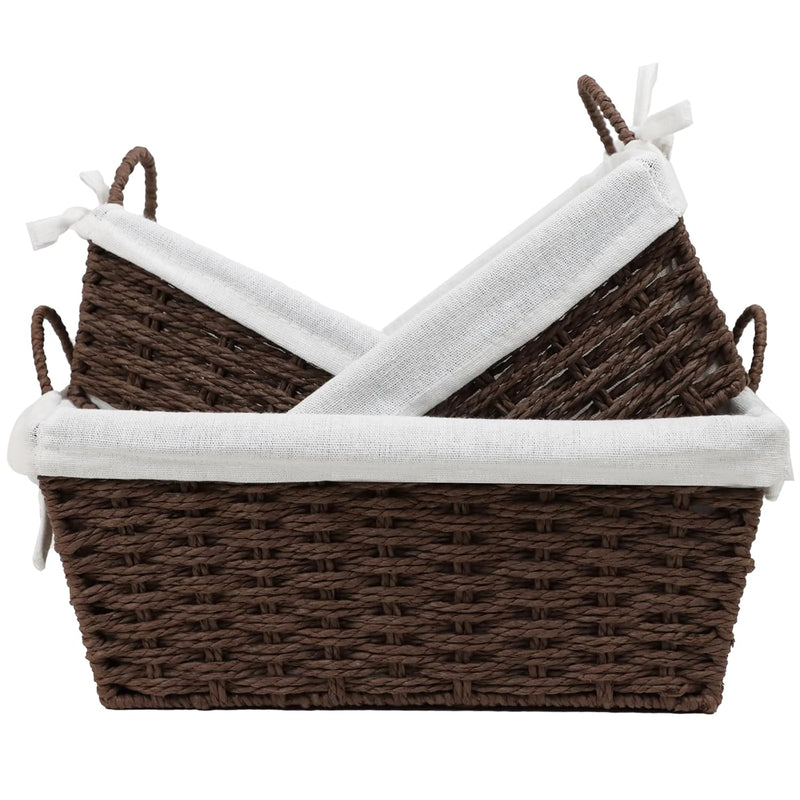 Storage Baskets For Shelves, 3 Pack Small Wicker Baskets For Storage With Handle