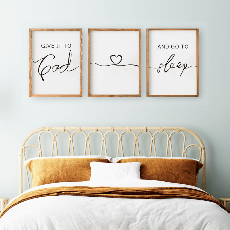 Set Of 3 Framed Farmhouse Give It To God And Go To Sleep Signs 11X14” Above Be