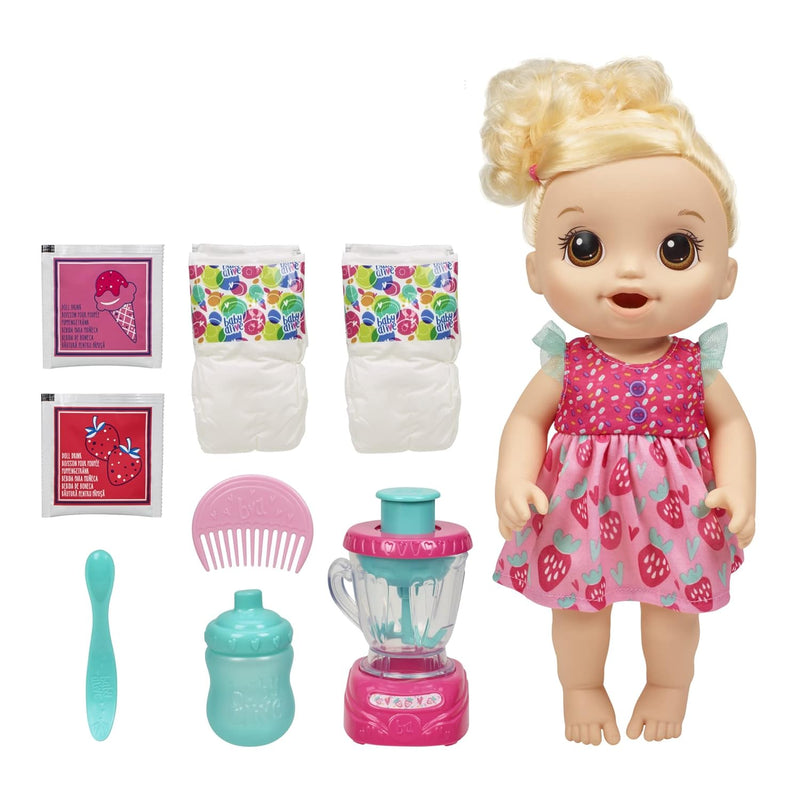 Baby Alive Magical Mixer Baby Doll, Strawberry Shake, Doll with Toy Blender