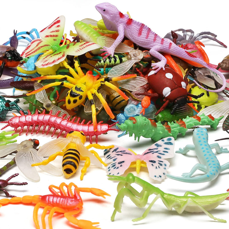 76 Pack Mini Plastic Bug Set, Realistic Insects Toy for Child, Fake Bugs Fi