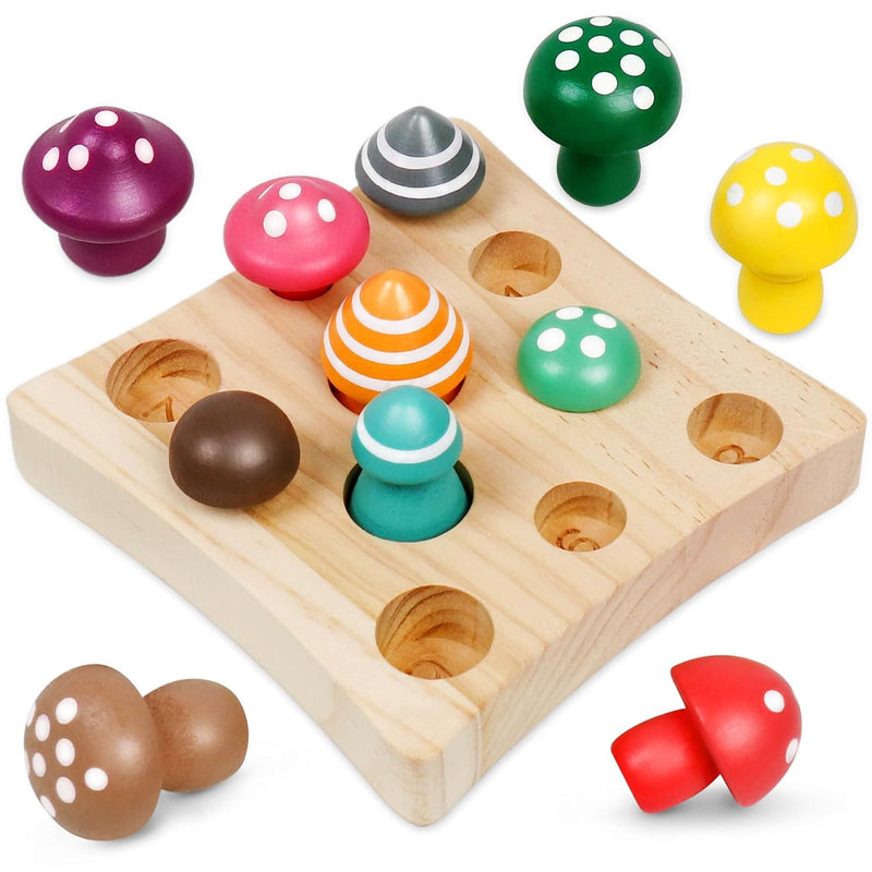 Montessori Toys for 1 2 3 Year Old Boys Girls Wooden Harvest Mushroom Toys