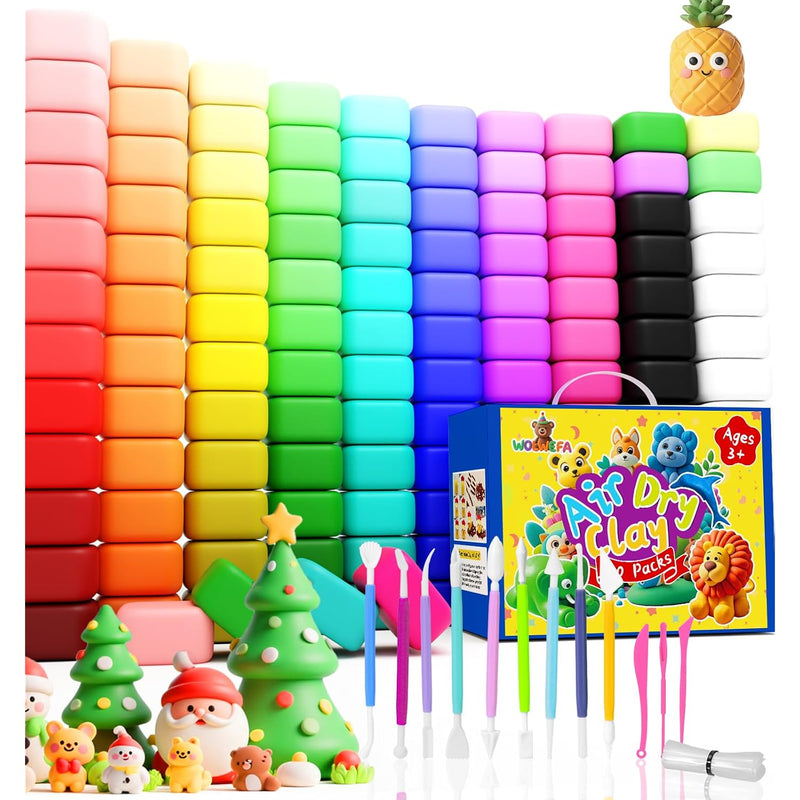120 Pack Air Dry Clay for Kids, 100 Colors with Sculpting Tools & Guide