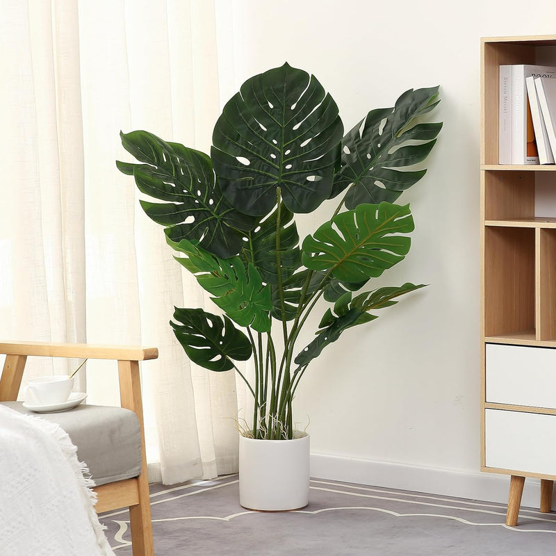 Artificial Monstera Plant 4Ft Tall Fake Swiss Cheese Potted Faux Tropical Floo