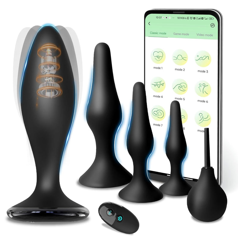 Anal Plug Vibrator Adult Sex Toys-5Pcs Silicone Anal Toys Butt Plug Training Kit With App&Remote Control 9 Vibration Modes,Anal Beads Prostate Massager Anal Sex Toys For Women,Men And Couple