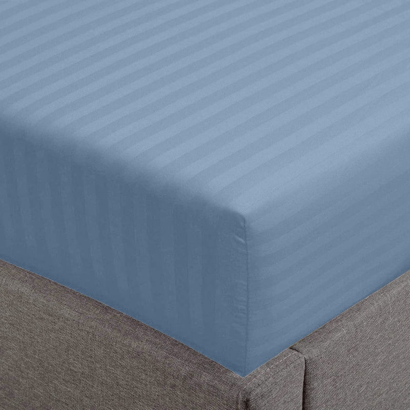 Feather & Stitch 100% Cotton 1 Piece Damask Stripe King Fitted Sheet 500 Threa