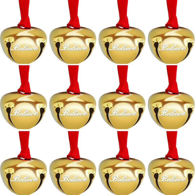 12 Pieces 1.5 Inch Christmas Believe Bells Ornament Sleigh Bells Polar Bell Ch