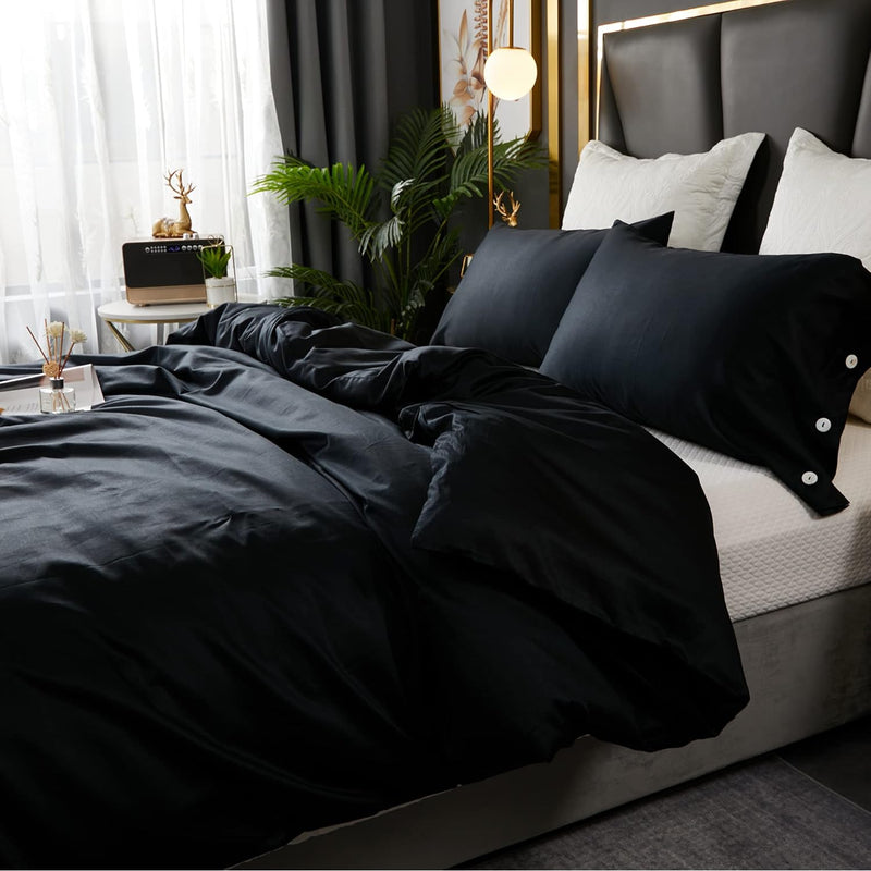 Mordern Luxury 3Pcs Duvet Cover Set Solid Color Elegant Black King Szie Beddin