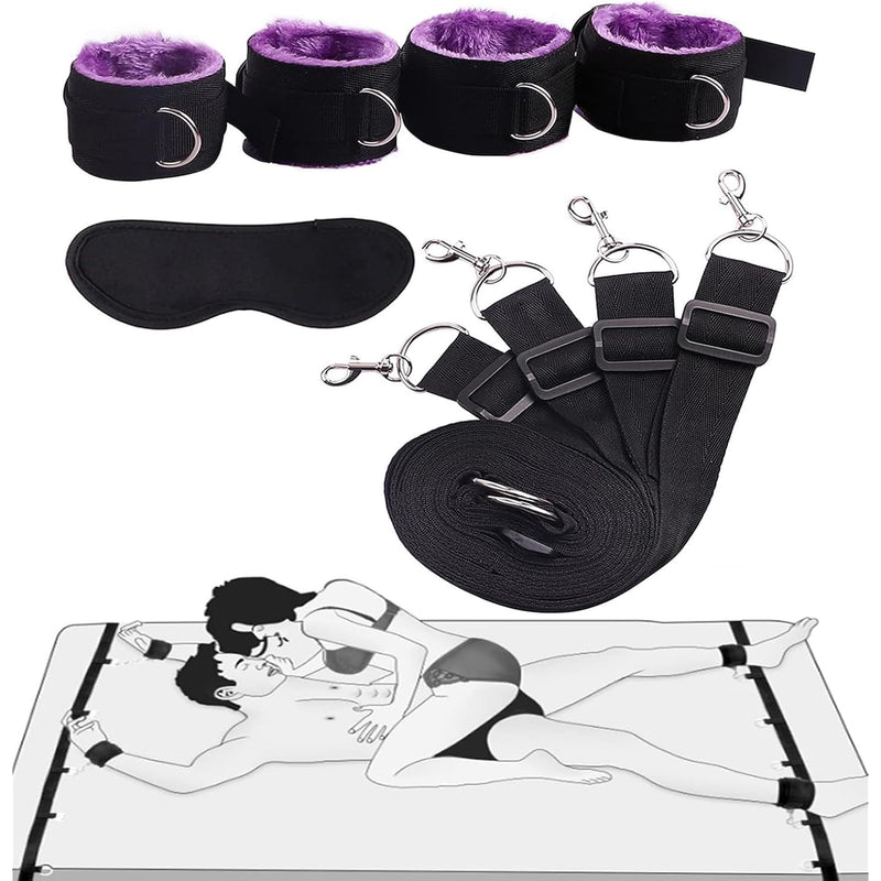 Bed Sex Bondage Kit Restraints Bondage Adult Sex Toys Sex Restraints Under Mattress Restraint Bondage Set With Wrist Ankle Cuffs Blindfold Sm Sex Toy For Beginners And Couples