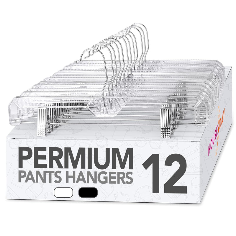 Pants Hangers 12 Pack Skirt Hangers With Clips 14 Inch Clear Hangers 360-Rotatin
