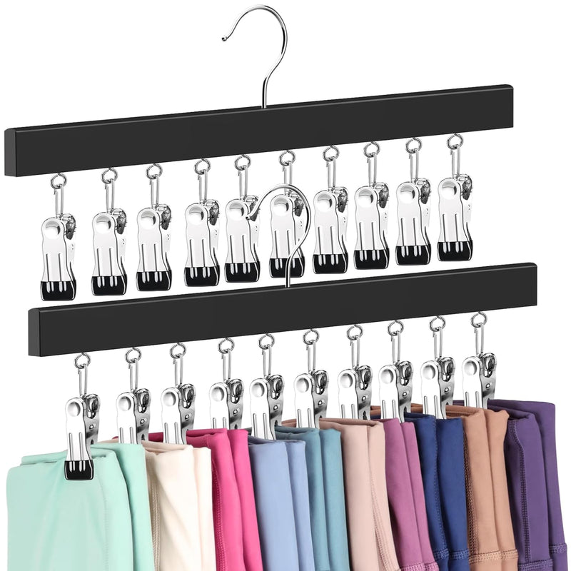 Legging Organizer For Closet, Pants Hangers With Clips Holds 20 Leggings, Jeans,