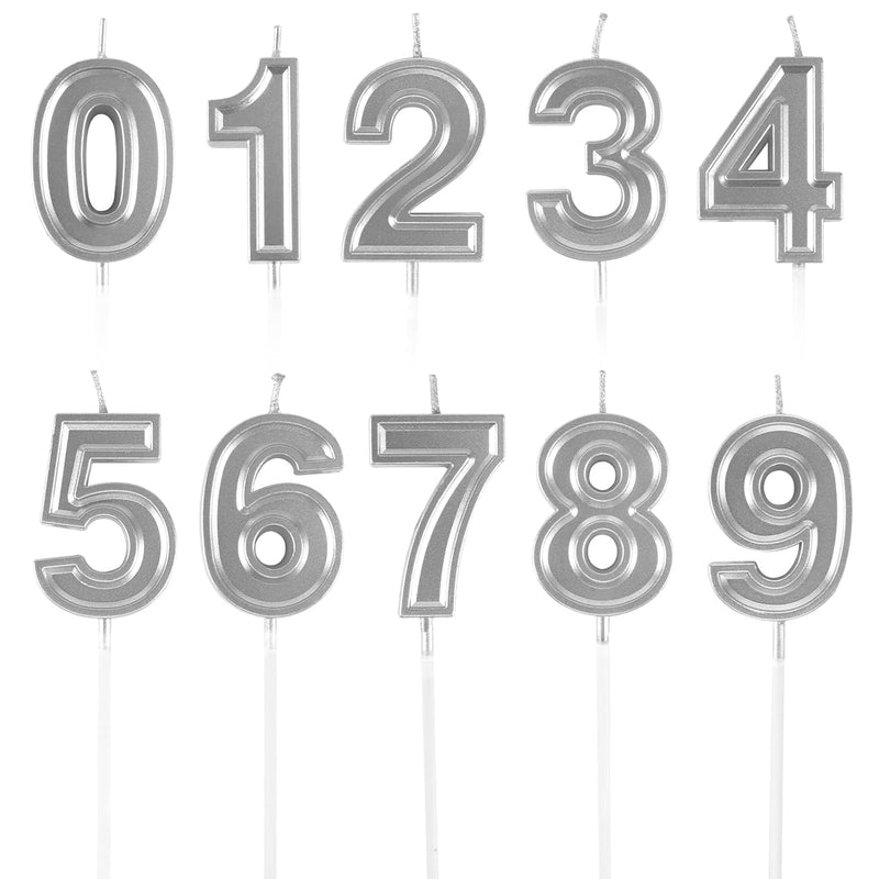 Silver Number Candles - 10-Pcs Number Birthday Candles, Cake Number Candles, N