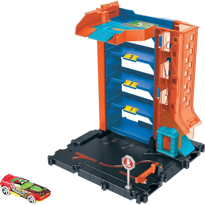 Hot Wheels City Toy Car Track Set, Downtown Car Park Playset with 1:64 Scal