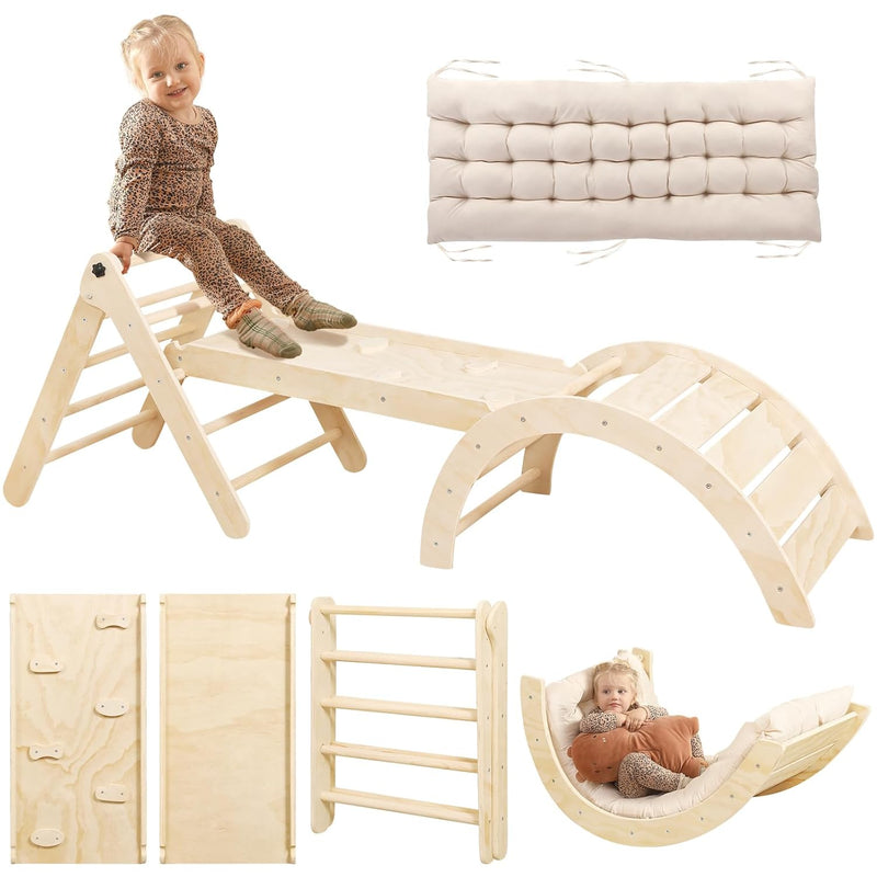 Pikler Triangle Set With Cushion, 7 In 1 Toddler Climbing Toys Indoor, Mont