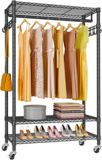 R1 Rolling Garment Rack Heavy Duty Clothes Rack for Hanging Clothes, Portable Closet Wardrobe with Wheels and Side Hooks, Adjustable Freestanding Metal Clothing Rack with Shelves, Black Visit the VIPEK Store