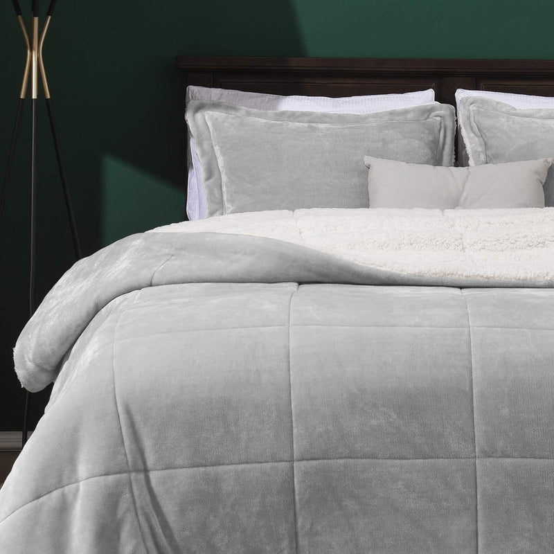 Queen Comforter Set - Luxury Micromink Sherpa Fleece Bed Comforter Queen Set,G