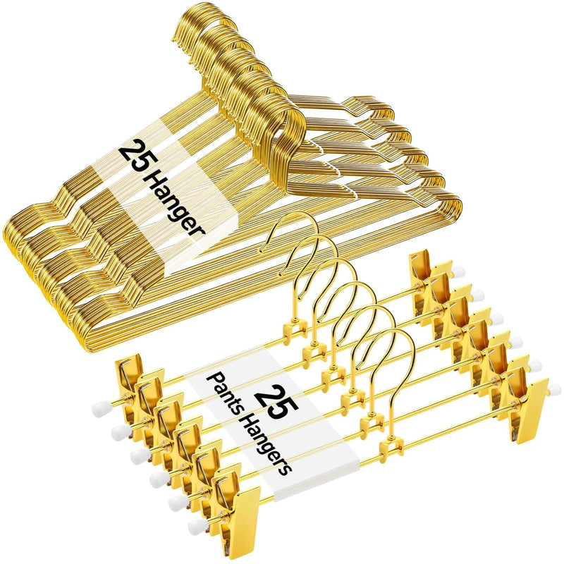 50 Pcs Gold Metal Hangers Include 25 Pcs 17.7" Cloth Hangers With 25 Pcs 12'' Me
