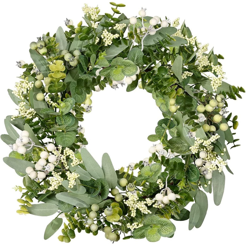 Green Eucalyptus Leaf Wreath, 18 Inch Artificial Spring Summer Greenery Wreath