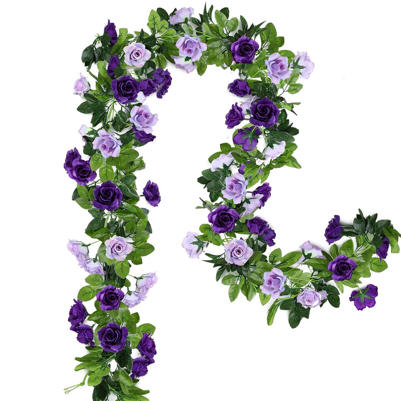 2 Pack Artificial Flower Garlands 15.8Ft Fake Rose Vines Silk Flowers Hanging
